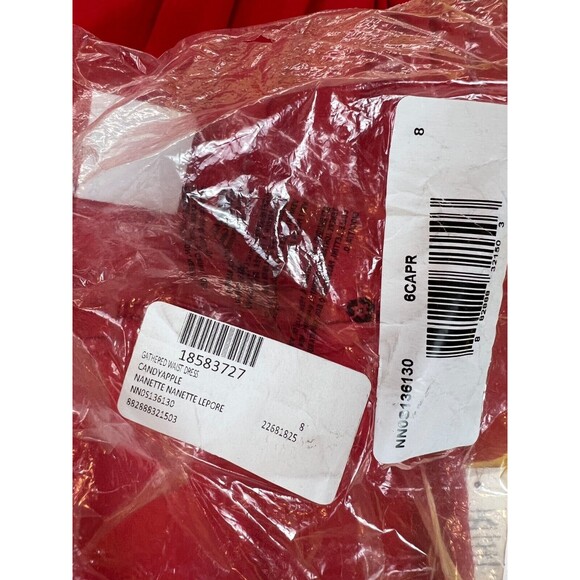Nanette Lepore Gathered Waist Dress Womens 10 Red Knee-Length 3/4 Sleeves NWT - Picture 8 of 8